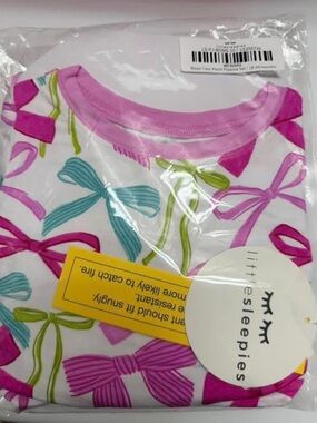 Little Sleepies Ribbons And Bows Pajama Set Pj Long Sleeve & Pant Pink NEW 18/24